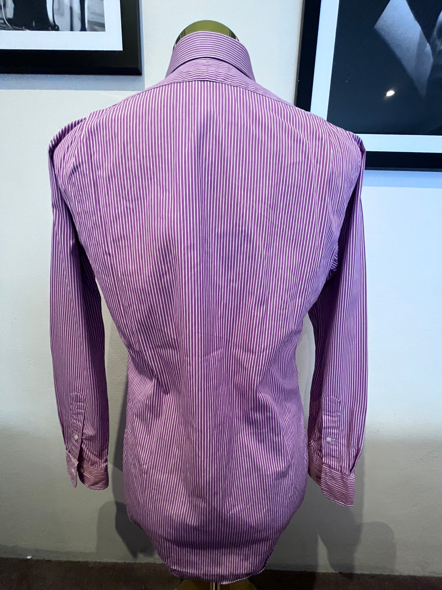 Ralph Lauren 100% Cotton Purple Stripe Spread Collar Shirt Size S Classic Fit, 15/38