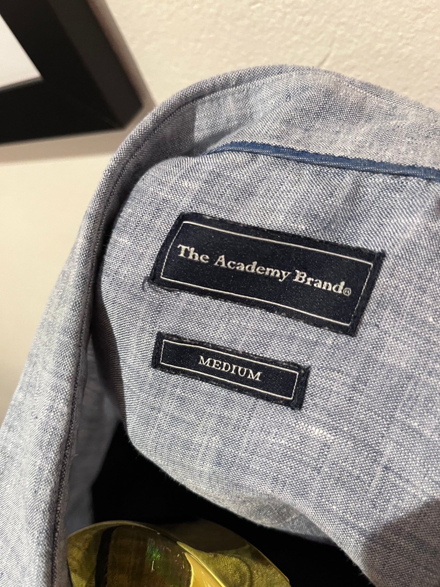 The Academy Brand 100% Linen Cotton Blue Shirt Size Medium Slim Fit