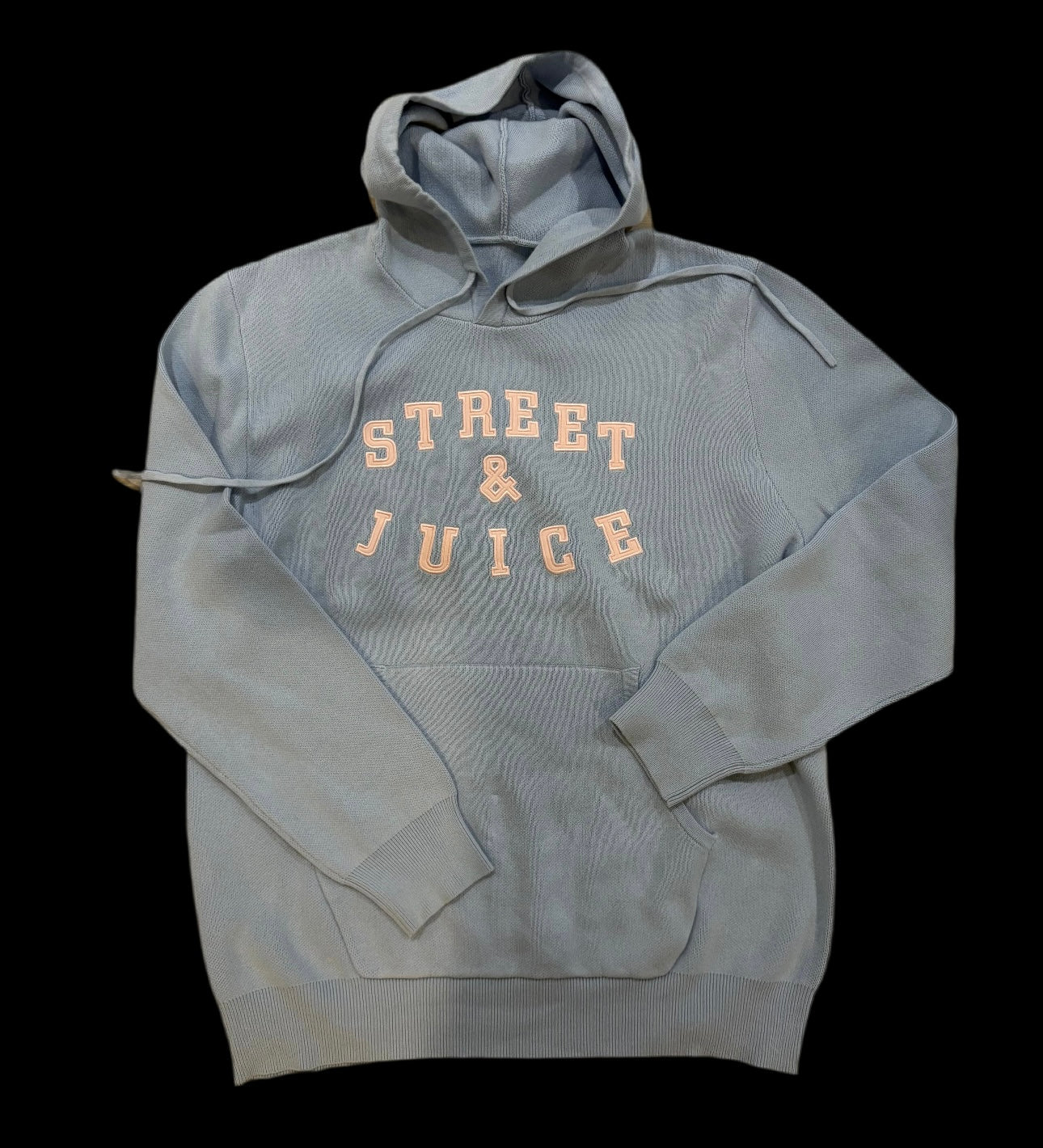 Street & Juice 100% Cotton Knit Pastel Blue Chest Logo Drawer String Hoodie