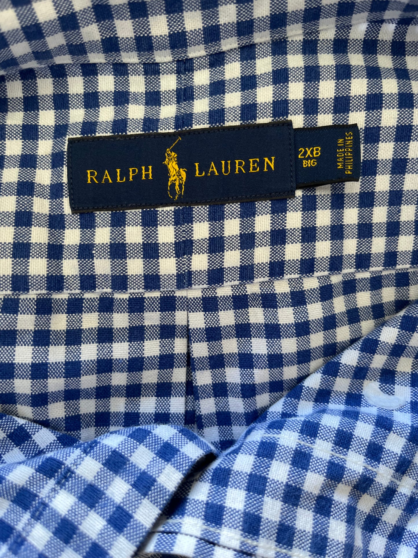 Ralph Lauren 100% Cotton White Blue Check Shirt Size 2XB Big Fitting Shirt