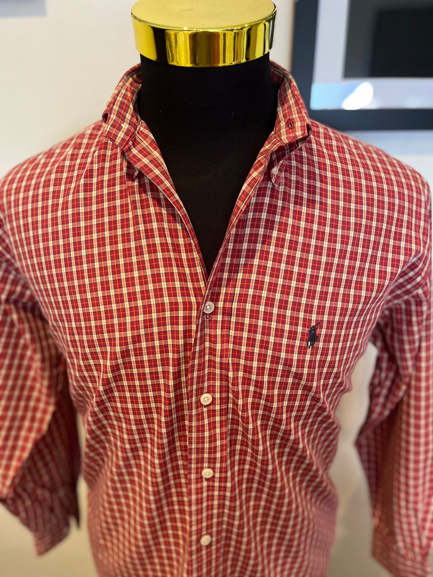 Ralph Lauren 100% Cotton Red Check Button Down Shirt Size S Classic Fit, 15/32