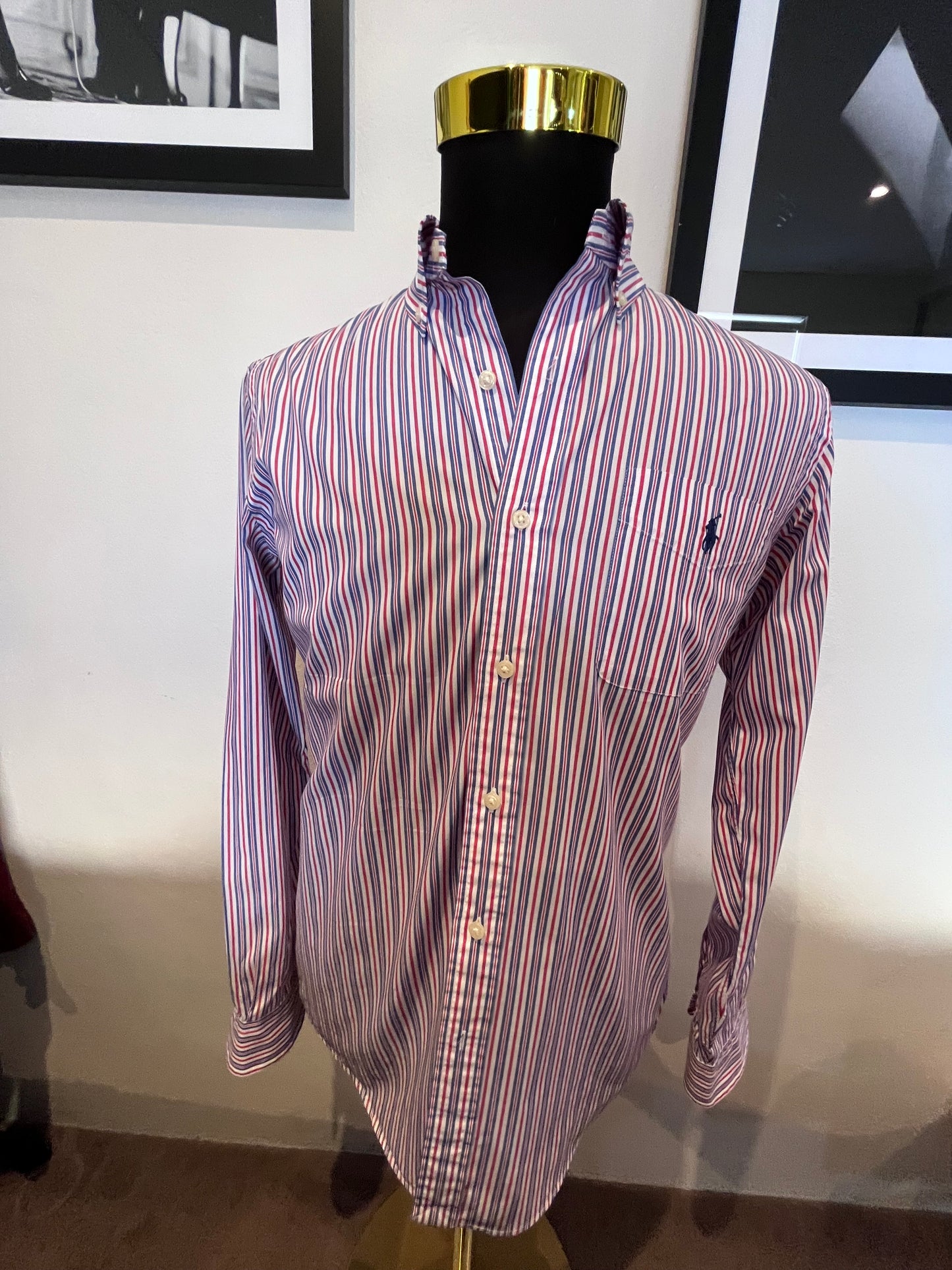 Ralph Lauren 100% Cotton Custom Fit White Striped Shirt Size M