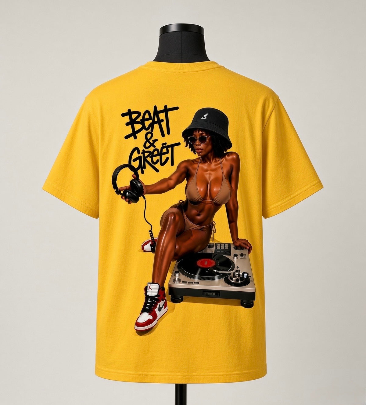 Street & Juice ‘Beat & Greet’ 100% Heavyweight Cotton Mustard Yellow Graphic Tee