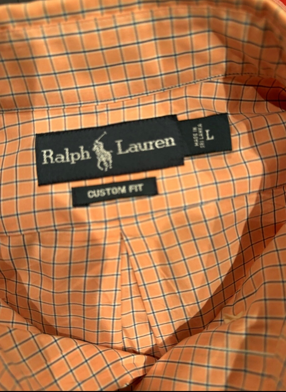 Ralph Lauren 100% Cotton Salmon Pink Check Shirt Size Large Custom Fit