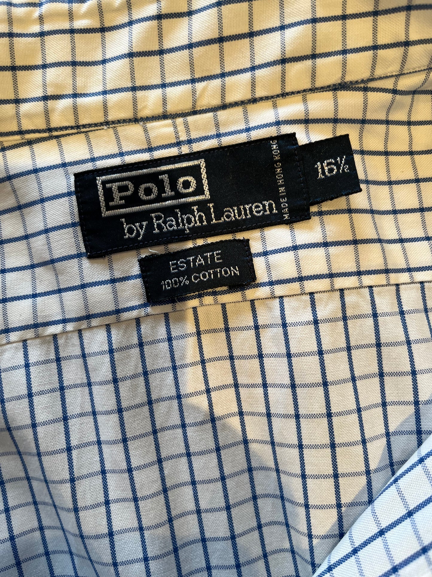 Ralph Lauren 100% Cotton White Blue Check Shirt Size Large Classic Fit