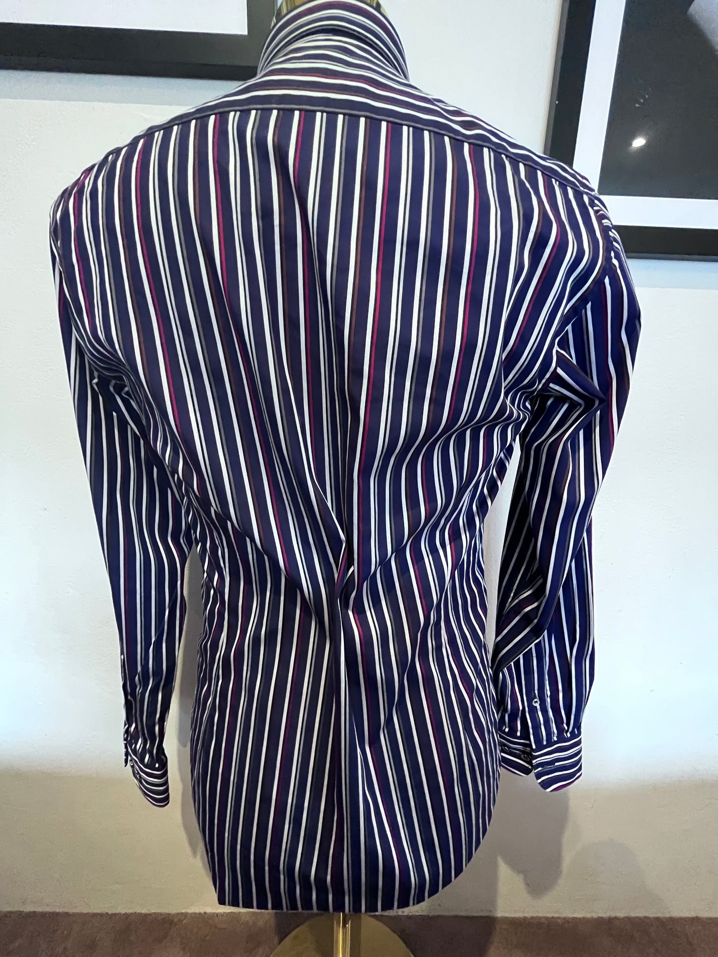 Paul & Shark 100% Cotton Blue Red Striped Shirt Size 38 Small Made in Italy Button Down Collar
