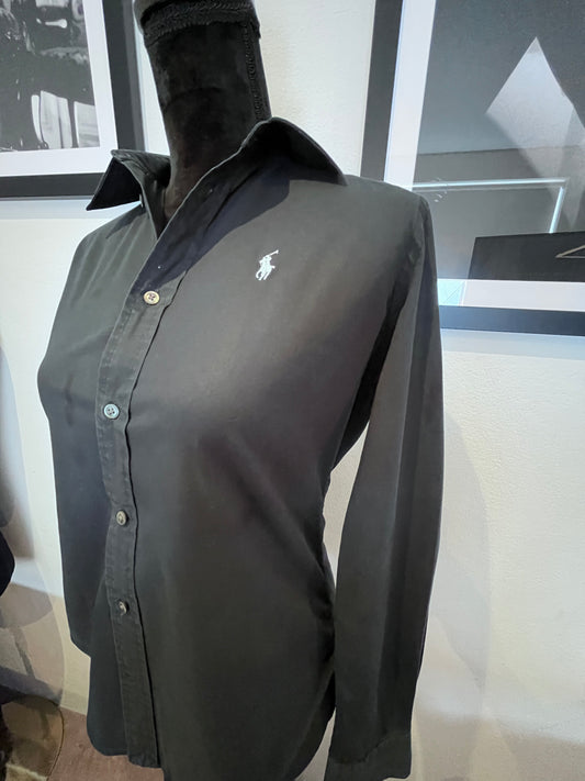 Ralph Lauren Women’s 100% Cotton Black Button Up Shirt Size 8 Super Slim Fit