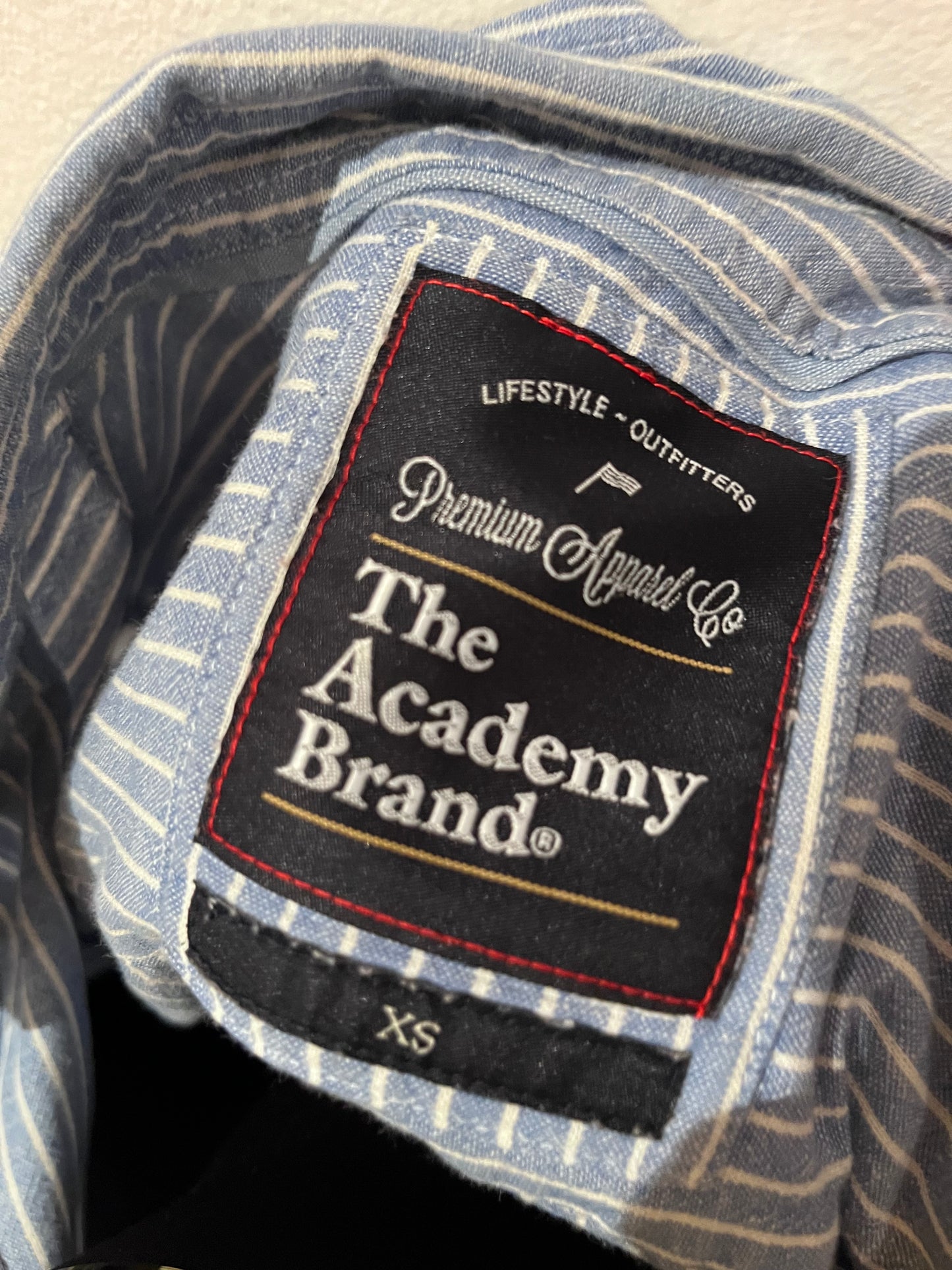 The Academy Brand 100% Cotton Blue White Stripe Shirt Size XS Slim Fit