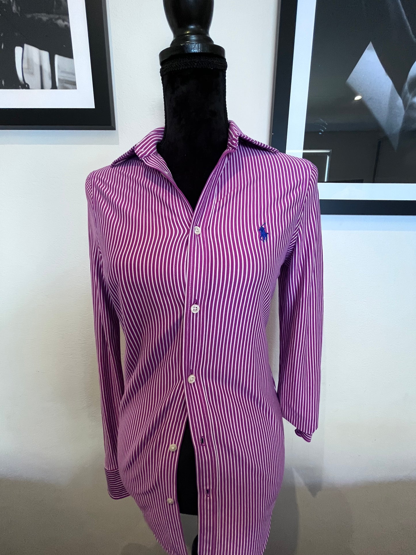 Ralph Lauren Women’s 100% Cotton Purple White Stripe Shirt Slim Fit Size XS