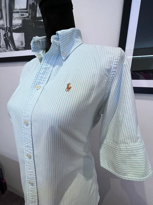 Ralph Lauren Women’s 100% Cotton Blue White Stripe Shirt Slim Fit Size Small
