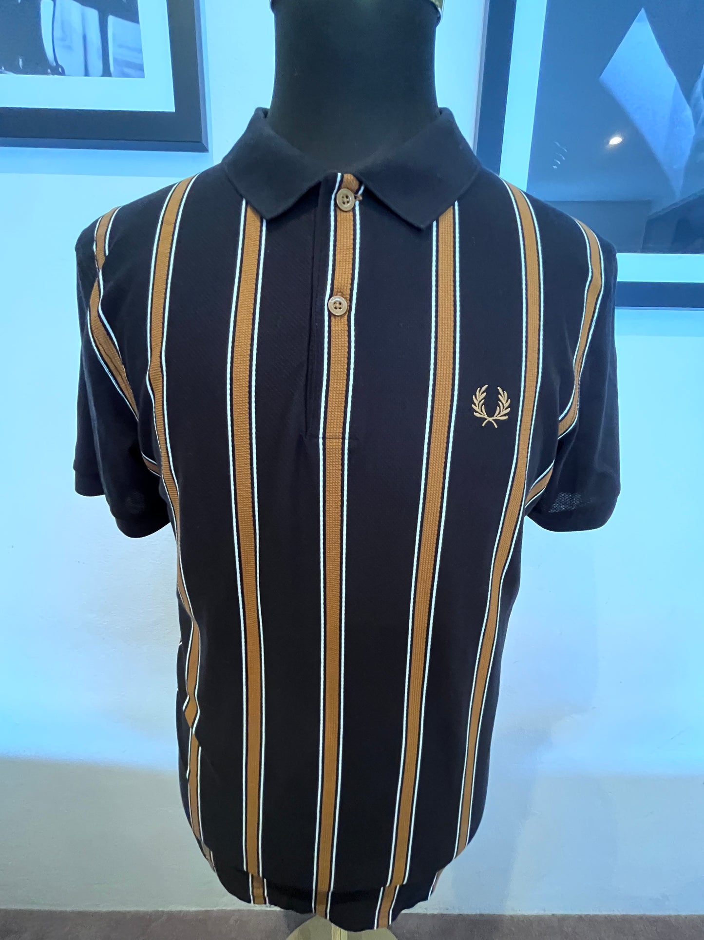 Fred Perry 100% Cotton Black Gold Stripe Polo Shirt Size XL