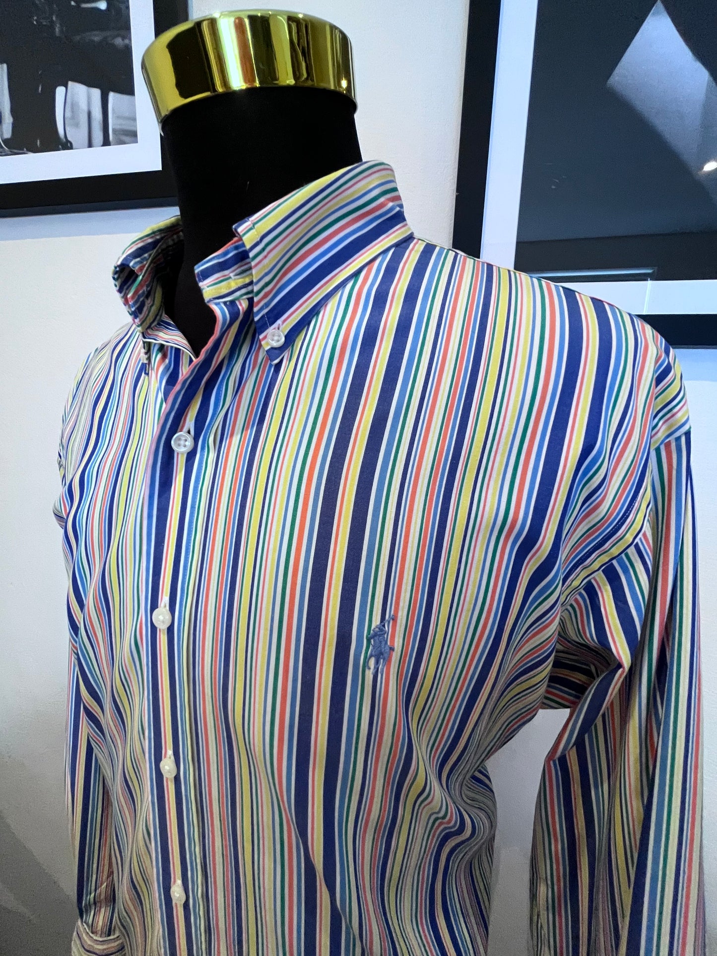 Ralph Lauren 100% Cotton Yellow / Blue Stripe Shirt Size XXL Custom Fit