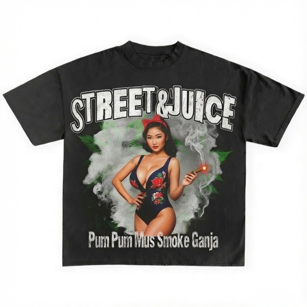 Street & Juice ‘Pum Pum Mus Smoke Ganja’ 100% Cotton Black Graphic Tee