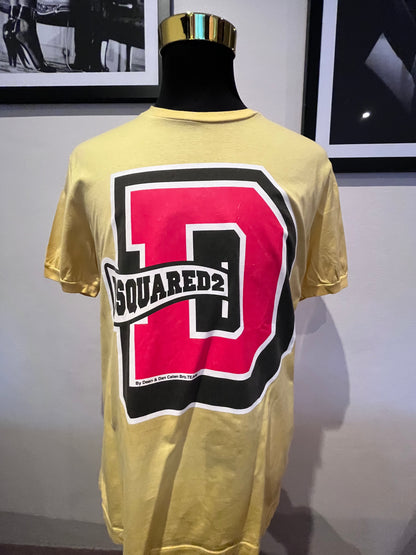 DSquared2 100% Cotton Yellow Logo Print Tee Size XL Made In Italy