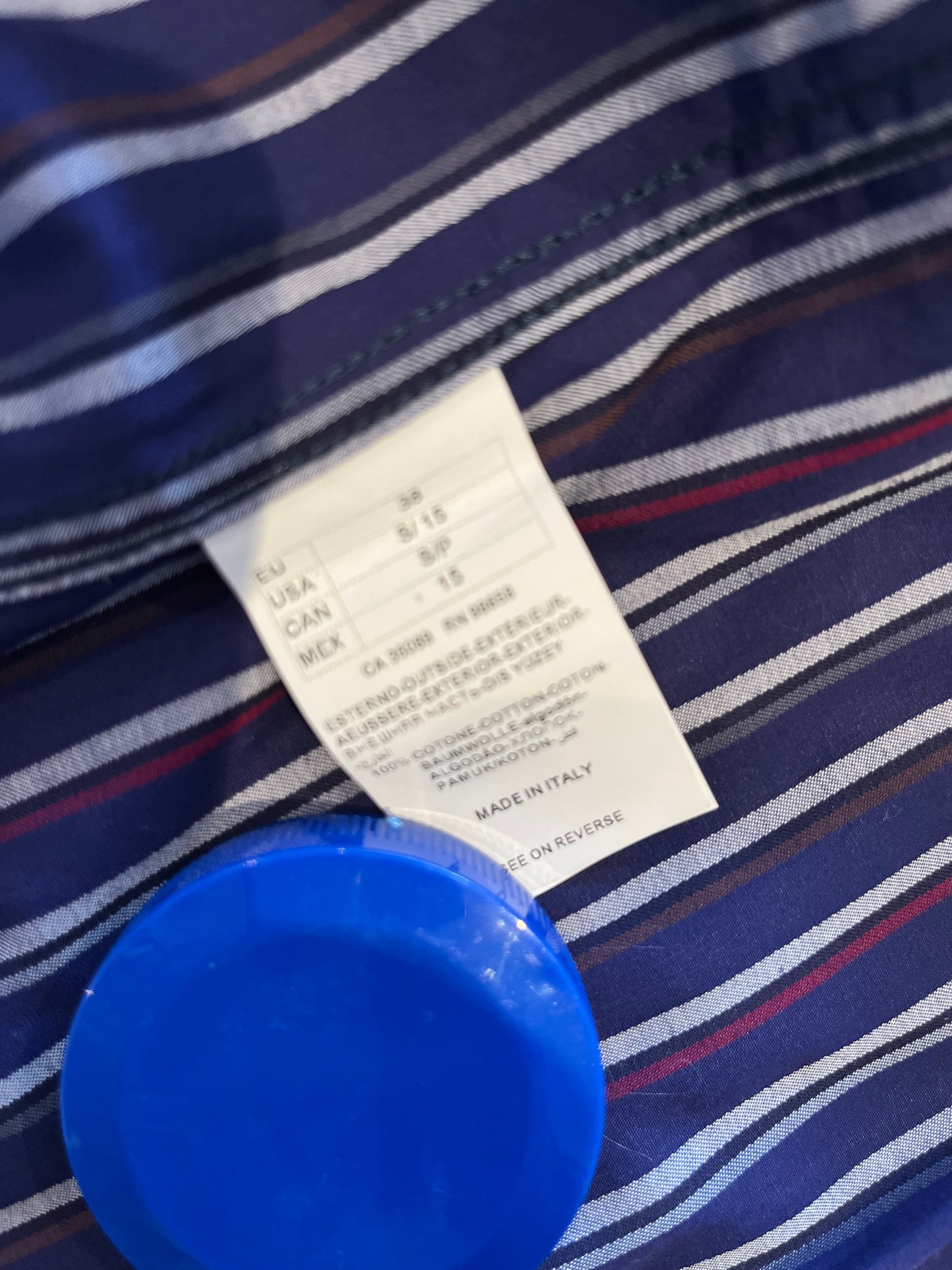 Paul & Shark 100% Cotton Blue Red Striped Shirt Size 38 Small Made in Italy Button Down Collar