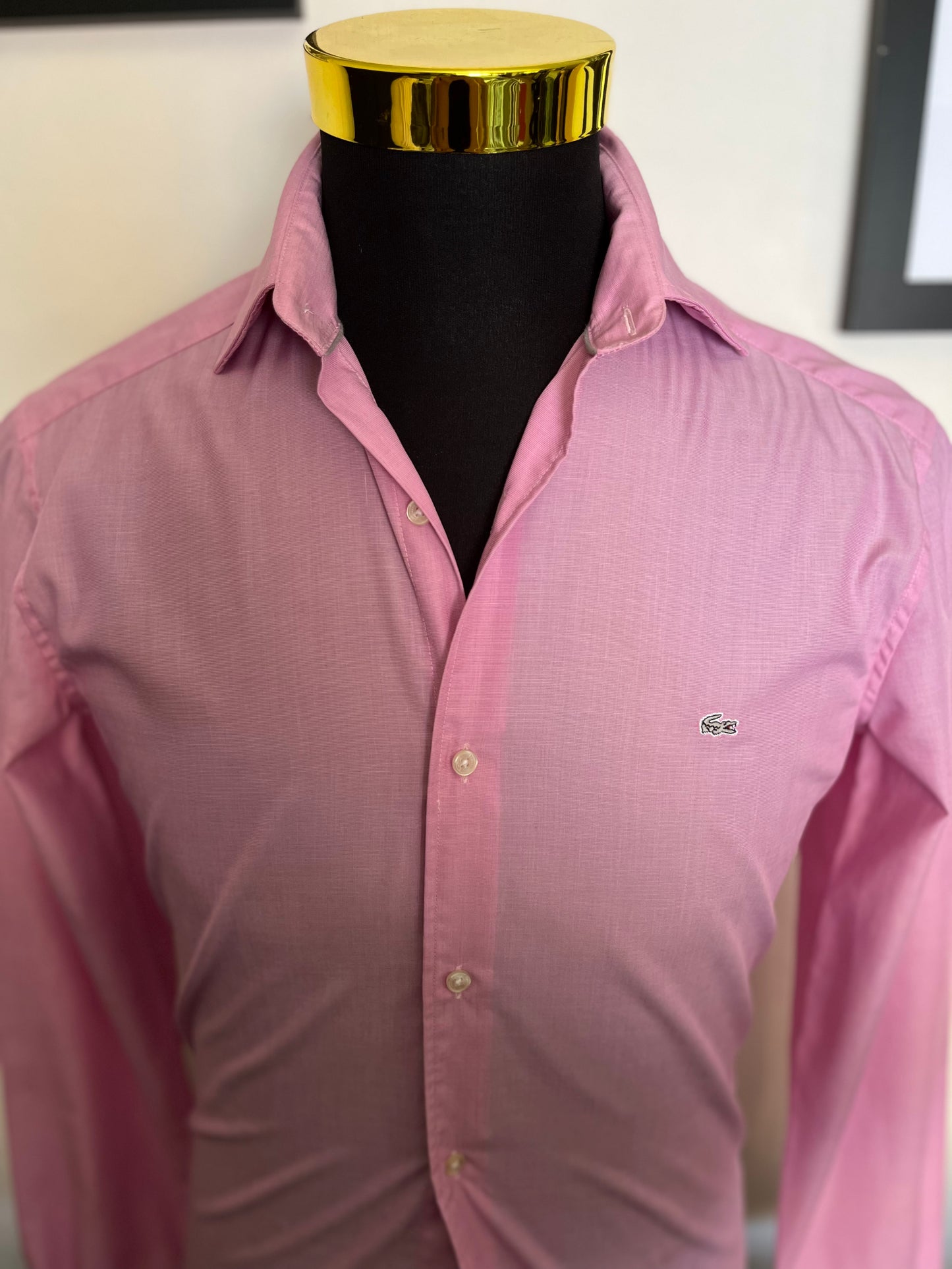 Lacoste 100% Cotton Salmon Pink Oxford Shirt Size Small Slim Fit