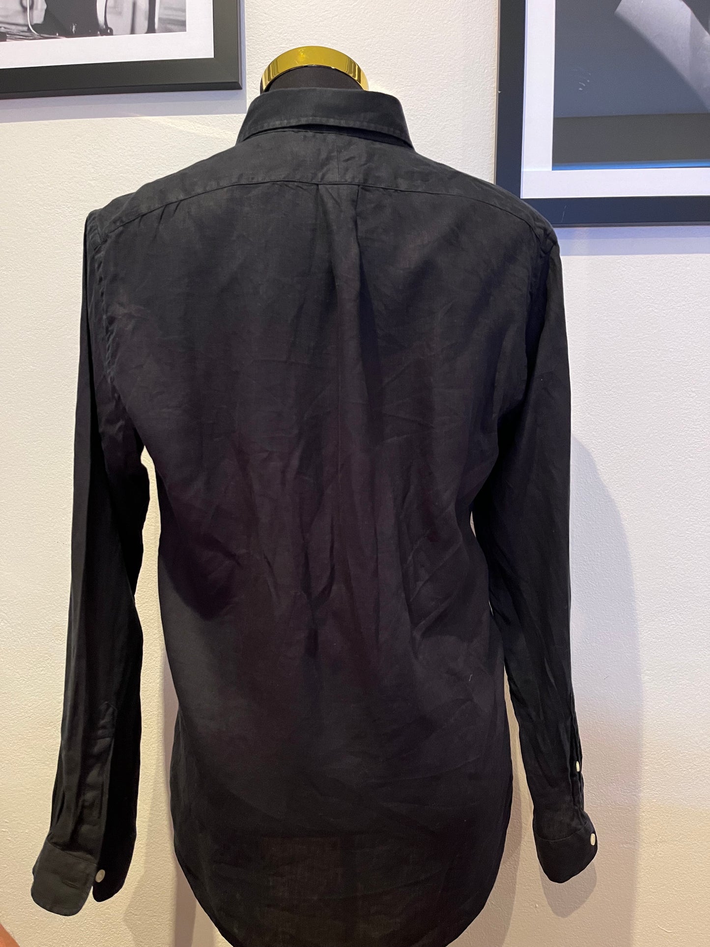 Ralph Lauren 100% Cotton Linen Black Slim Fit Shirt Size Large