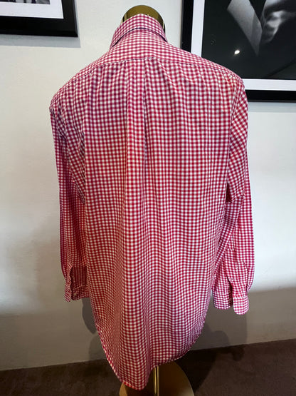 Ralph Lauren 100% Cotton Red Gingham Shirt Size L Classic Fit Button Down Collar