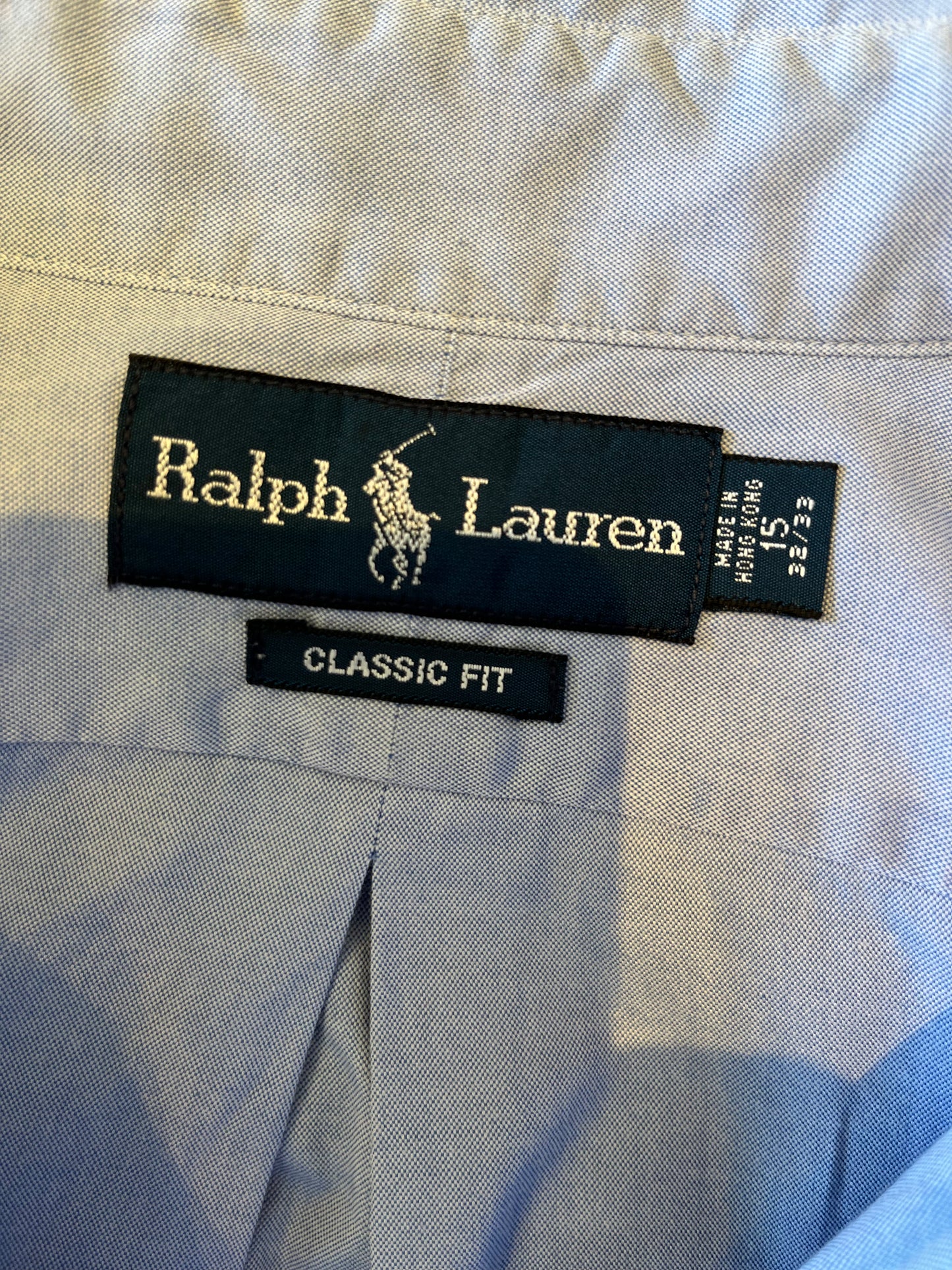 Ralph Lauren 100% Cotton Blue Button Down Shirt Size M Classic Fit, 15/32