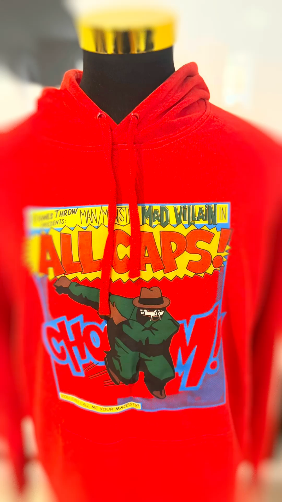 MF DOOM Mad Villain ‘ALL CAPS’ 100% Cotton Red Chest Logo Hoodie