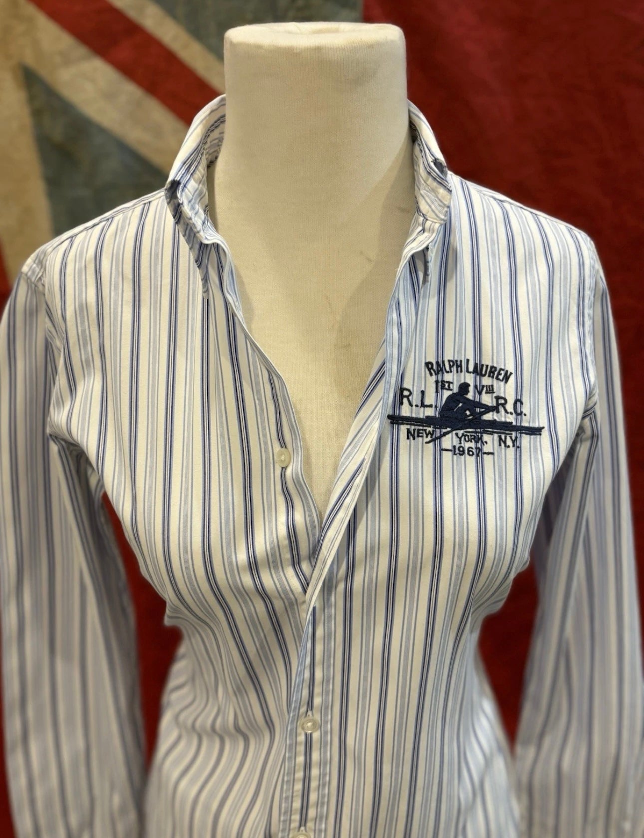 Ralph Lauren Women’s 100% Cotton Blue Striped Chest Logo Shirt Size 6