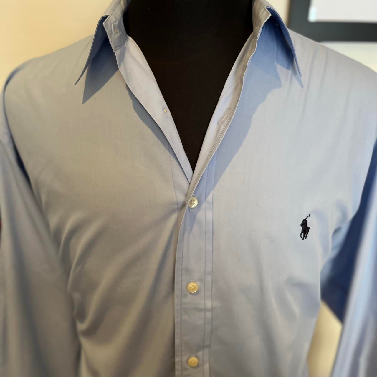 Ralph Lauren 100% Two Ply Blake Cotton Blue Shirt Size Large Classic Fit