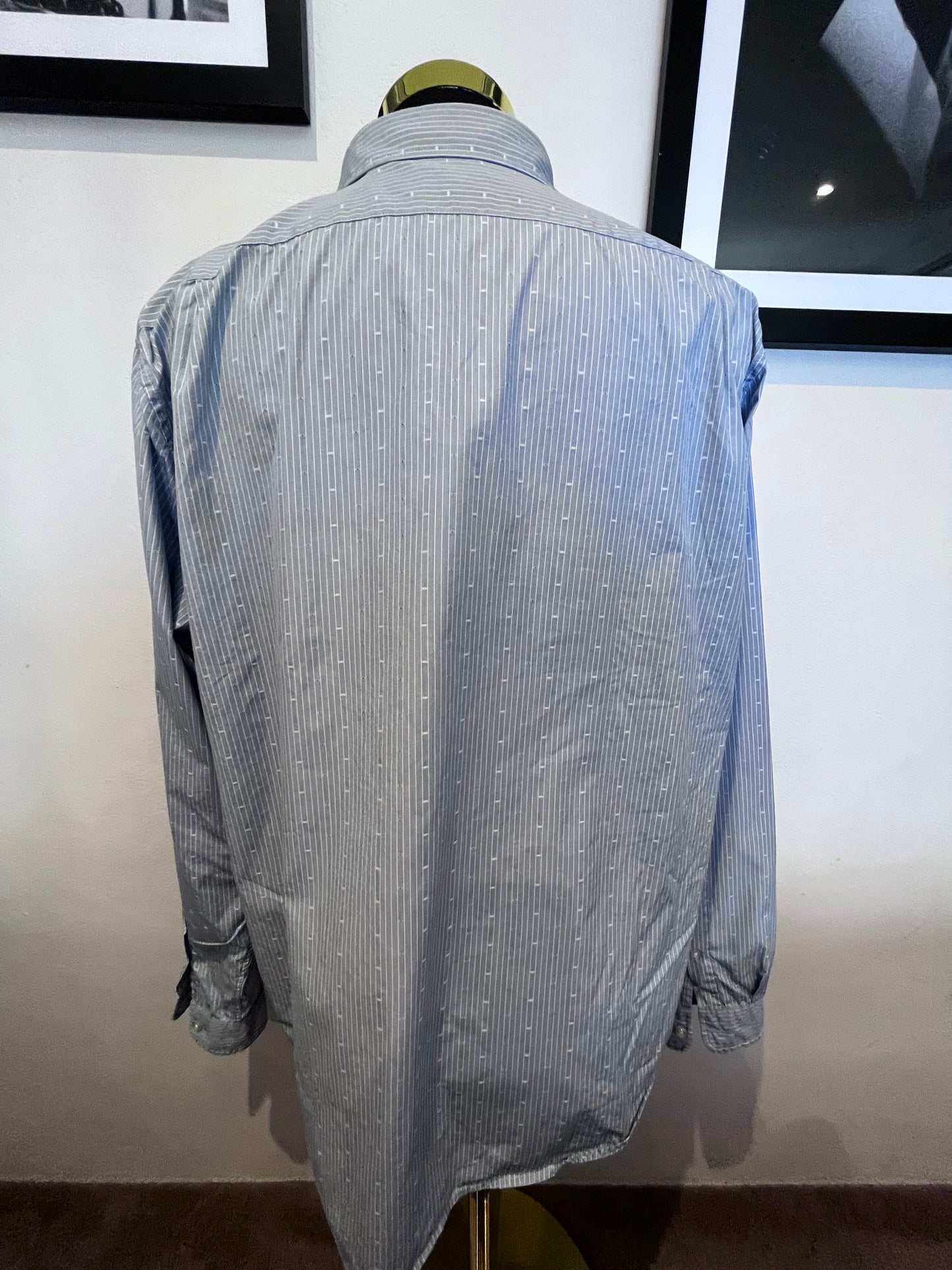 Lacoste 100% Cotton Blue White Stripe Shirt Size L Classic Fit Button Down Collar