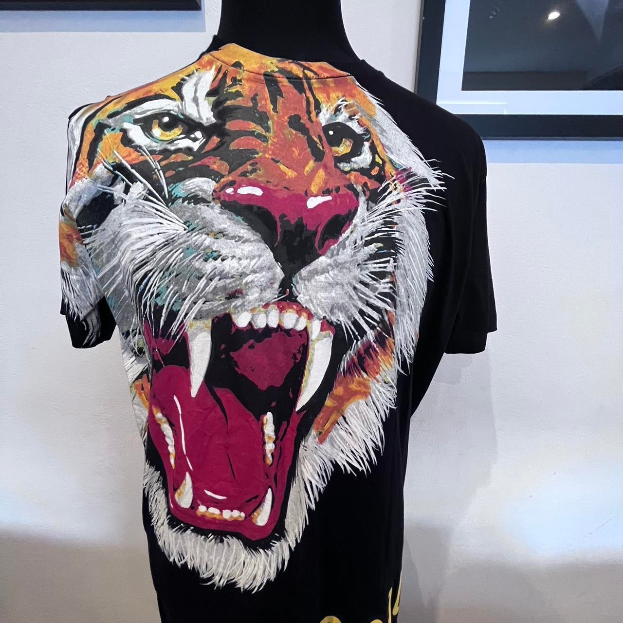 Dsquared2 100% Cotton Black Logo Tiger Print T-Shirt Size XL