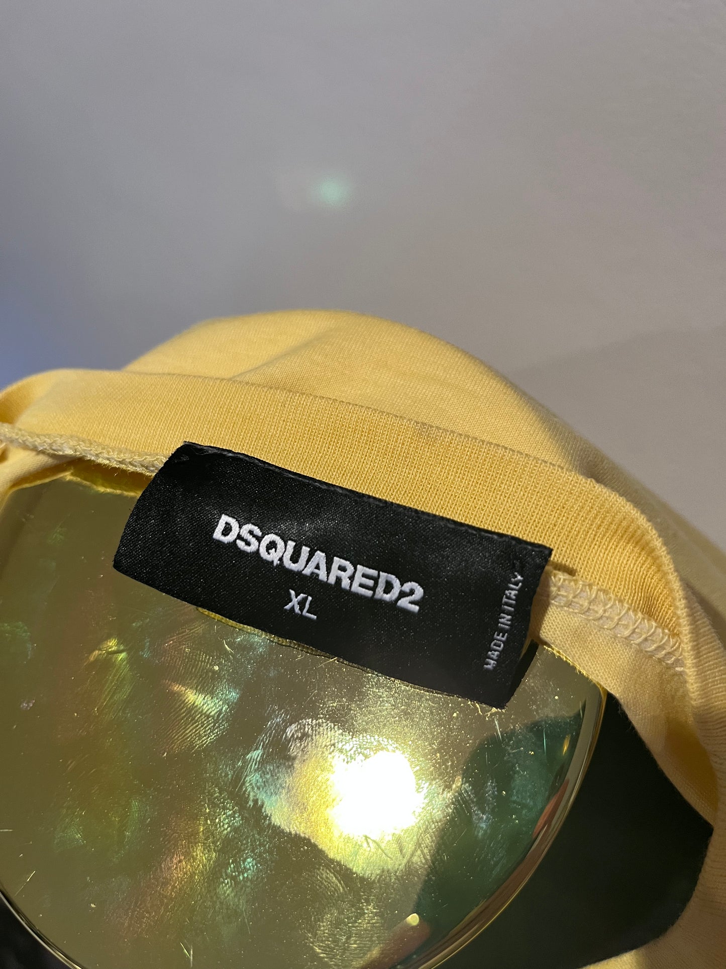 DSquared2 100% Cotton Yellow Logo Print Tee Size XL Made In Italy