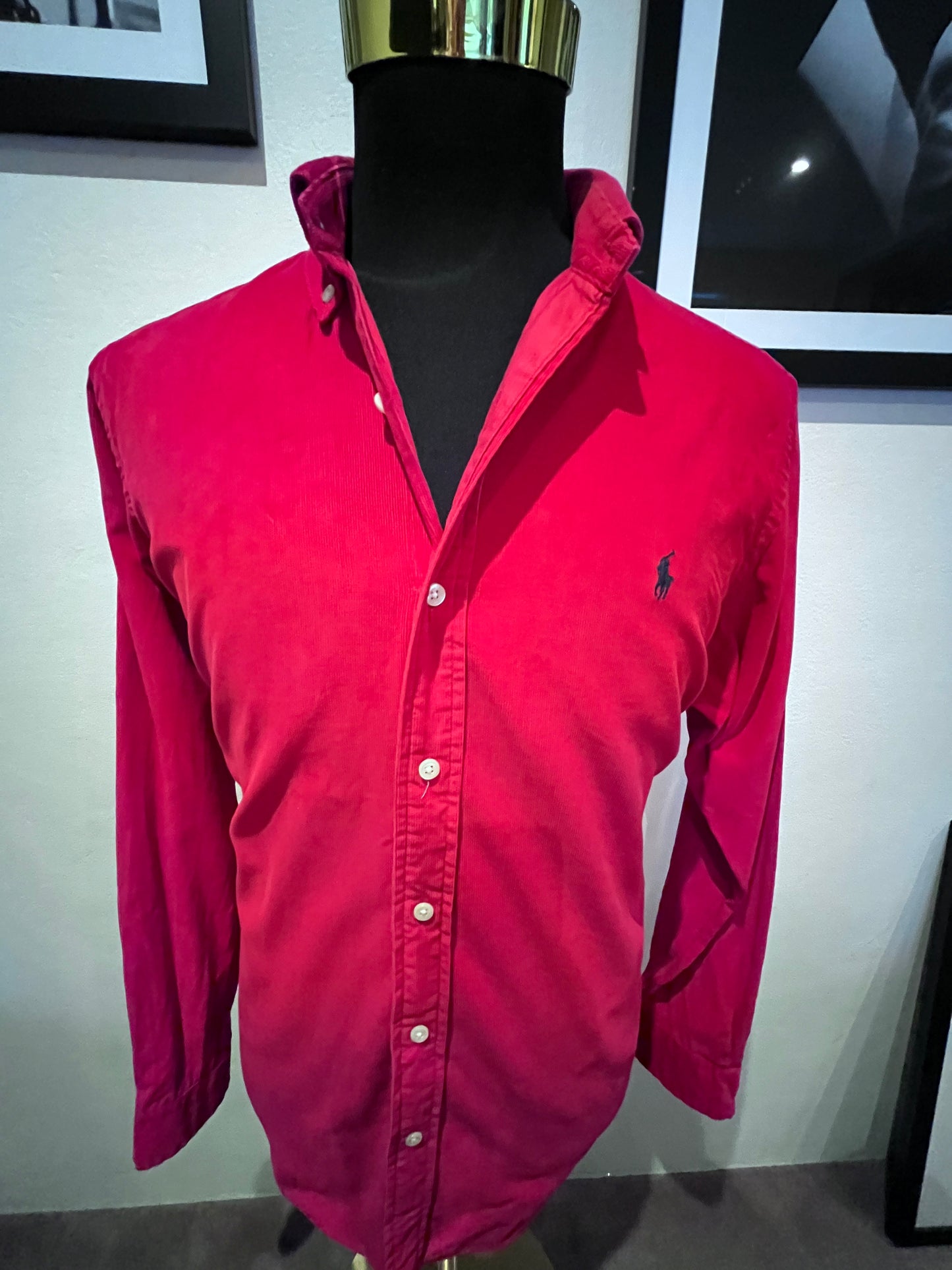Ralph Lauren 100% Cotton Corduroy Red Shirt Size Large Classic Fit Button Down Collar