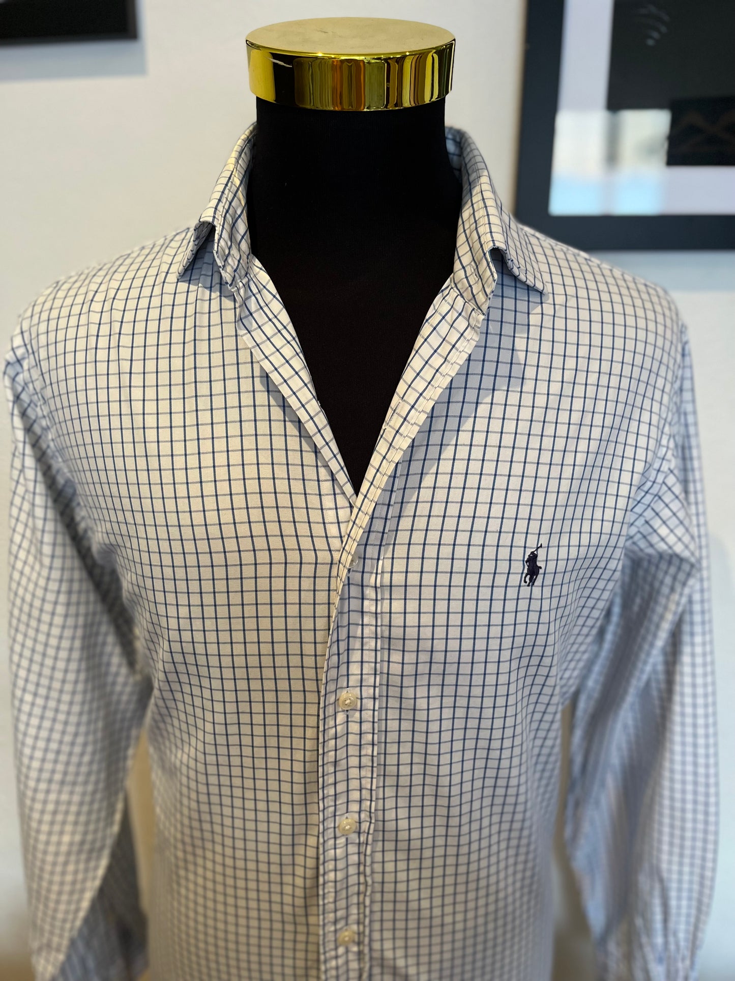 Ralph Lauren 100% Cotton White Blue Check Shirt Size Large Classic Fit