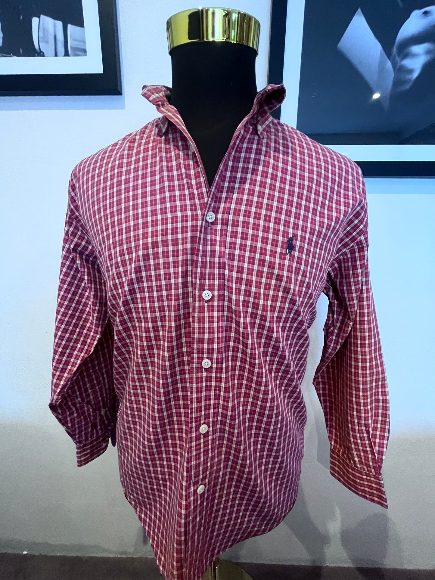 Ralph Lauren 100% Cotton Red Check Button Down Shirt Size S Classic Fit, 15/32