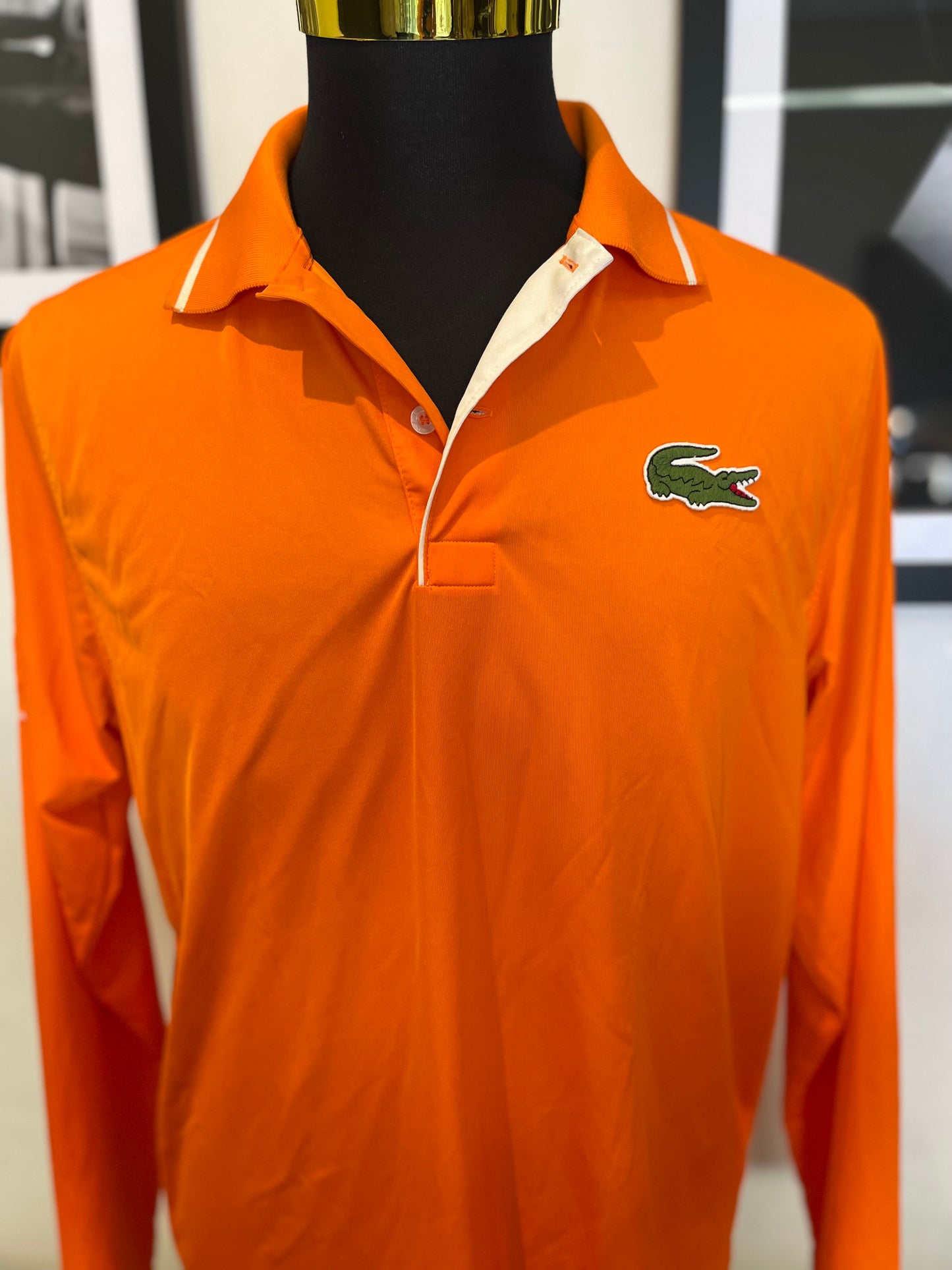 Lacoste Vintage Australian Open Mens Orange Long Sleeve Polo Size 5 L