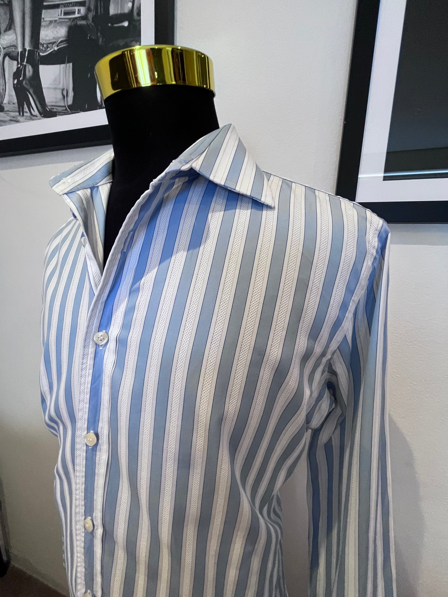 Paul Smith PS 100% Cotton Blue White Stripe Shirt Size Medium Made In Italy