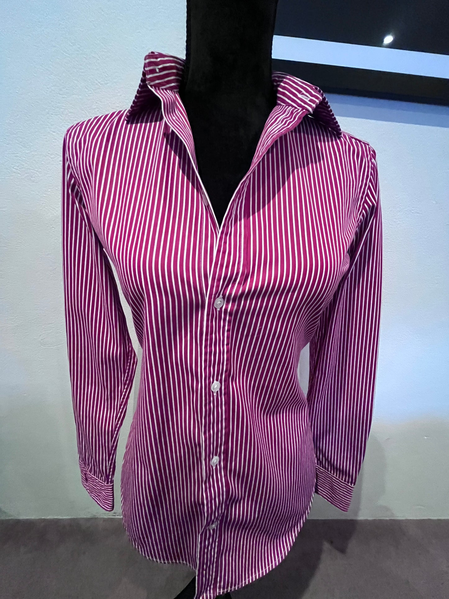 Ralph Lauren Women’s 100% Cotton Red White Stripe Shirt Size 4 Slim Fit