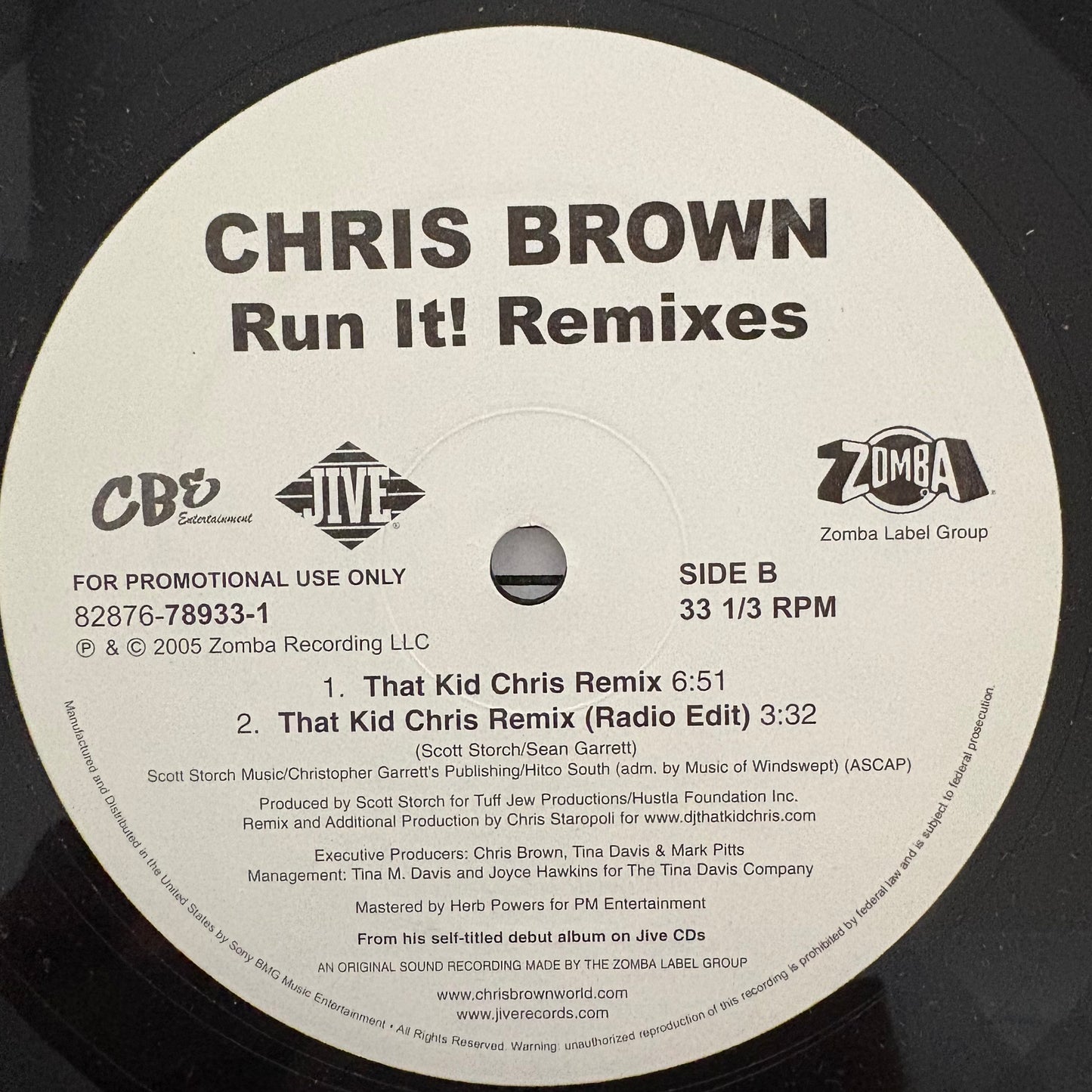 Chris Brown “Run It!” Remixes Includes Jason Nevins Extended Mix 4 Version 12inch vinyl record