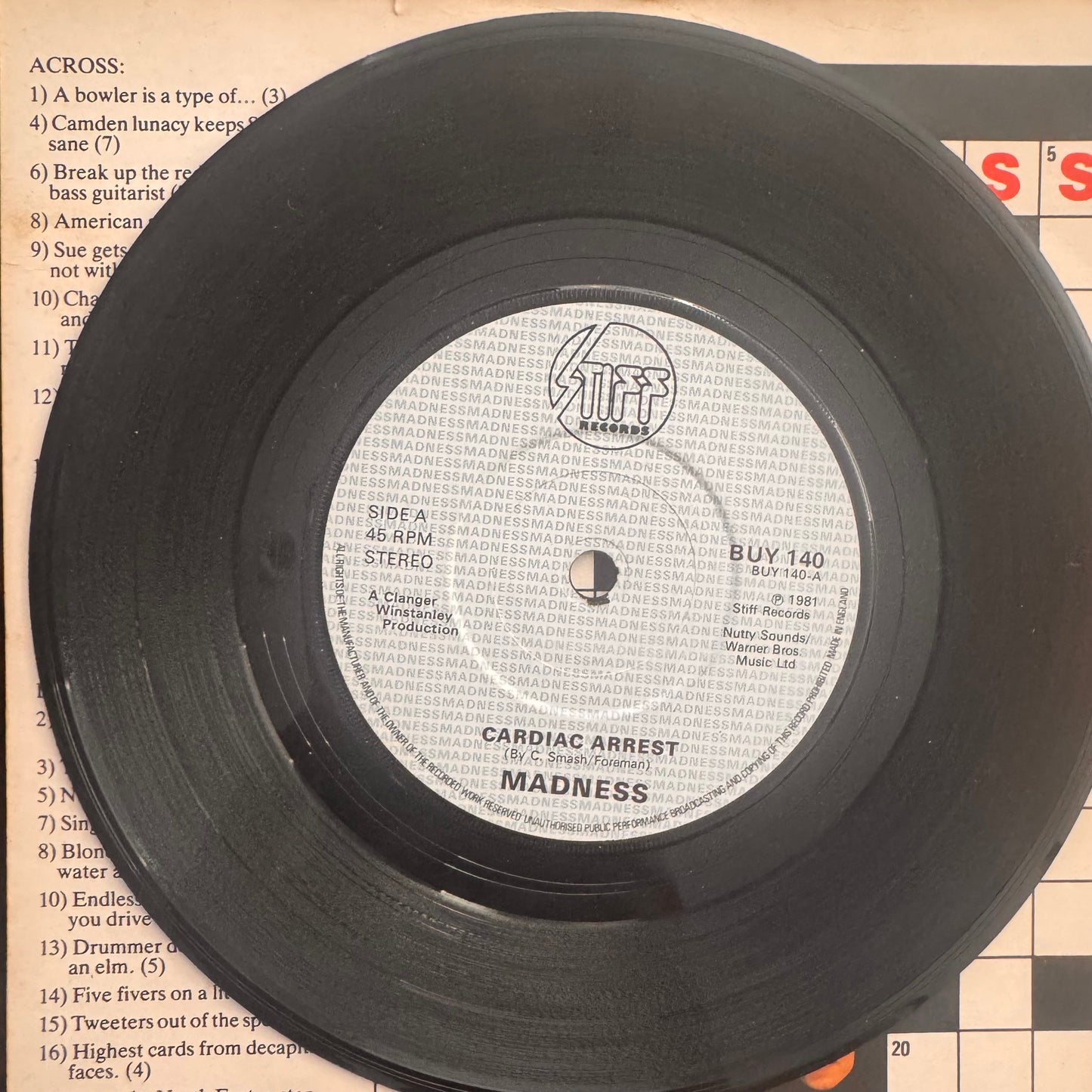 Madness “Cardiac Arrest” 2 Track 7inch Vinyl Record Stiff Records 1982