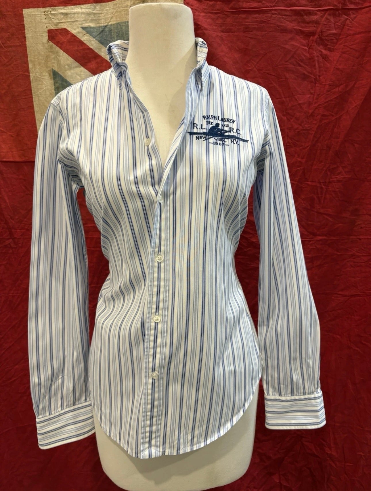 Ralph Lauren Women’s 100% Cotton Blue Striped Chest Logo Shirt Size 6