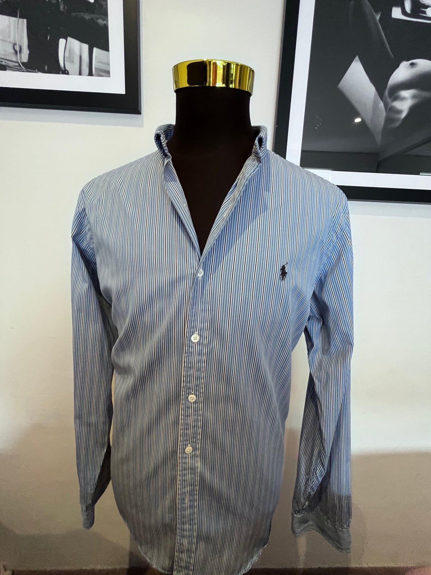 Ralph Lauren 100% Cotton Blue Stripe Shirt Size XL Slim Fit Button Down Collar