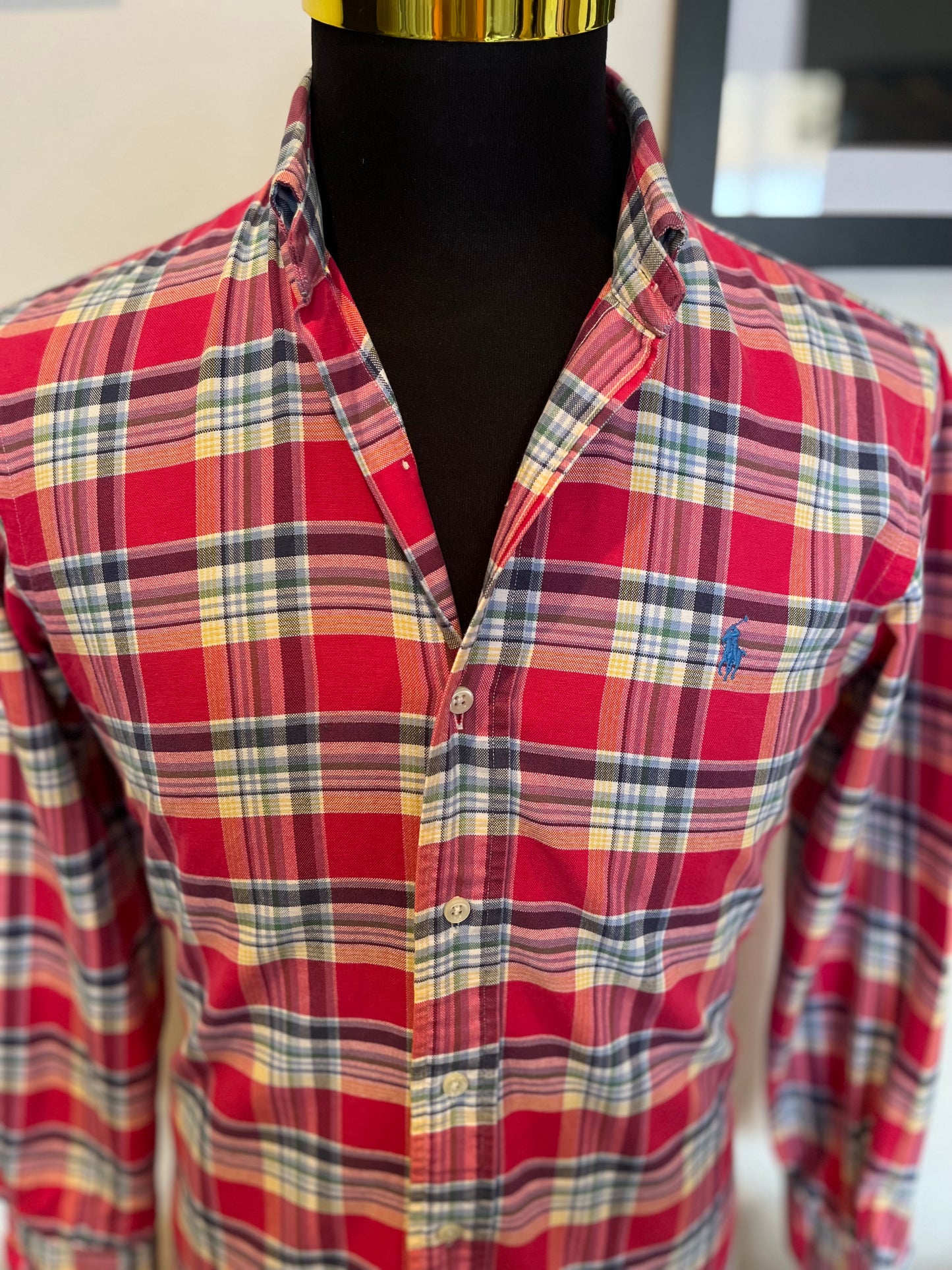 Ralph Lauren 100% Cotton Red Check Shirt Size Medium Fits S to M Custom Fit