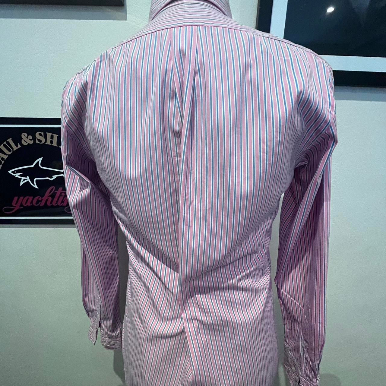 Ralph Lauren 100% Cotton Pink Blue Stripe Shirt Size 14 1/2 Small Button Down Collar