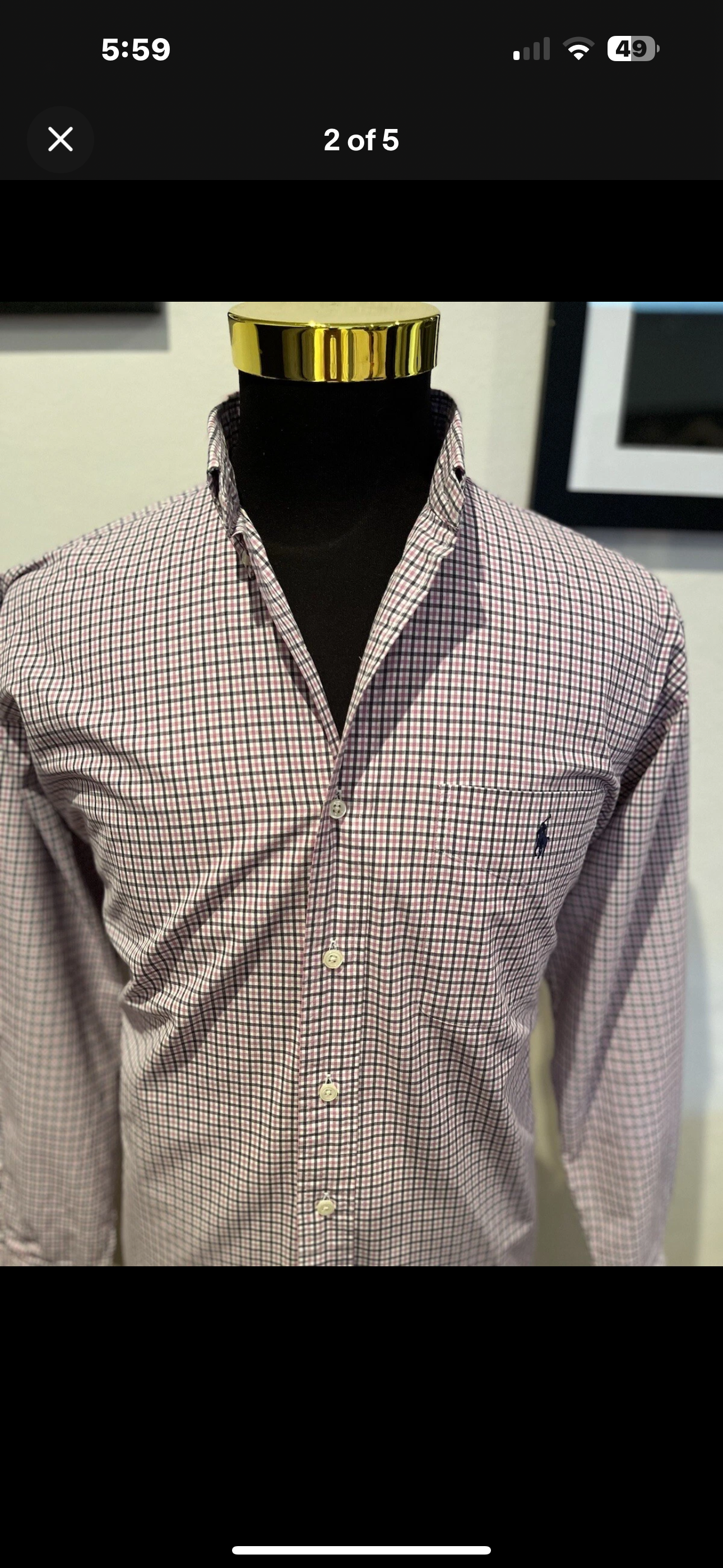 Ralph Lauren 100% Cotton Pink Grey Check Shirt Size US Medium AUS Large