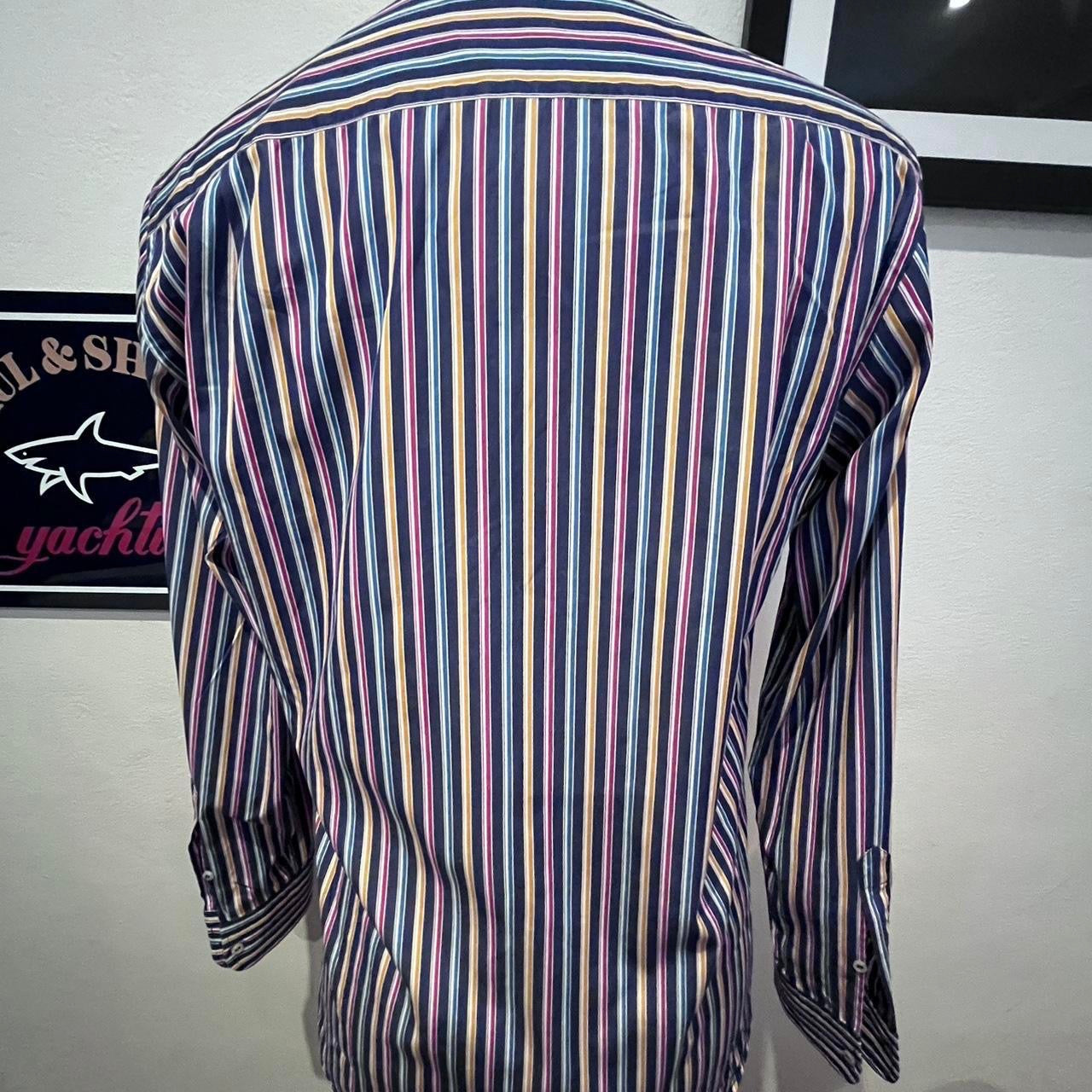 Paul & Shark 100% Cotton Blue Red Striped Shirt Size Medium Made in Italy