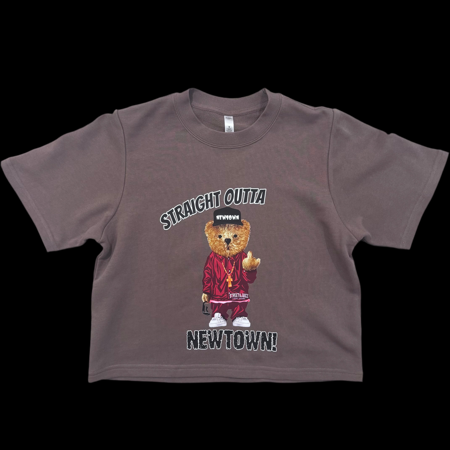 Street & Juice Women’s Straight Outta Newtown’ 100% Cotton Brown Crop Sweater