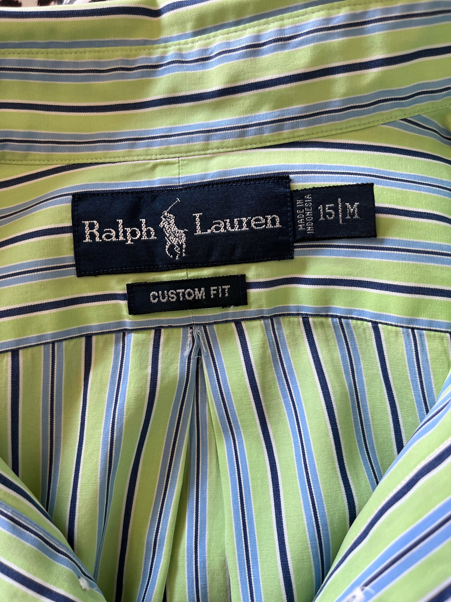 Ralph Lauren 100% Cotton Green Blue Button Down Shirt Size M Classic Fit, Fits Small to Medium