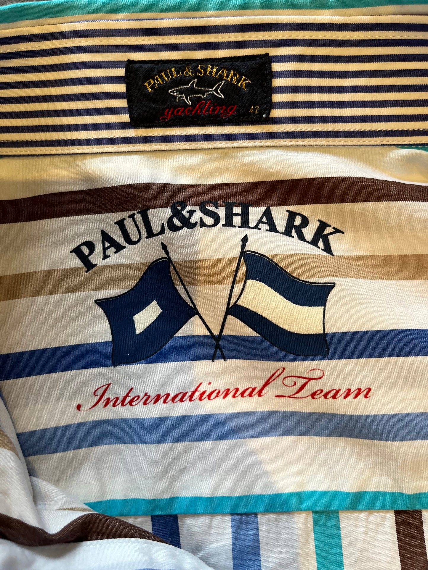 Paul & Shark 100% Cotton White Blue Striped Shirt Size Large Made In Italy Button Down Collar