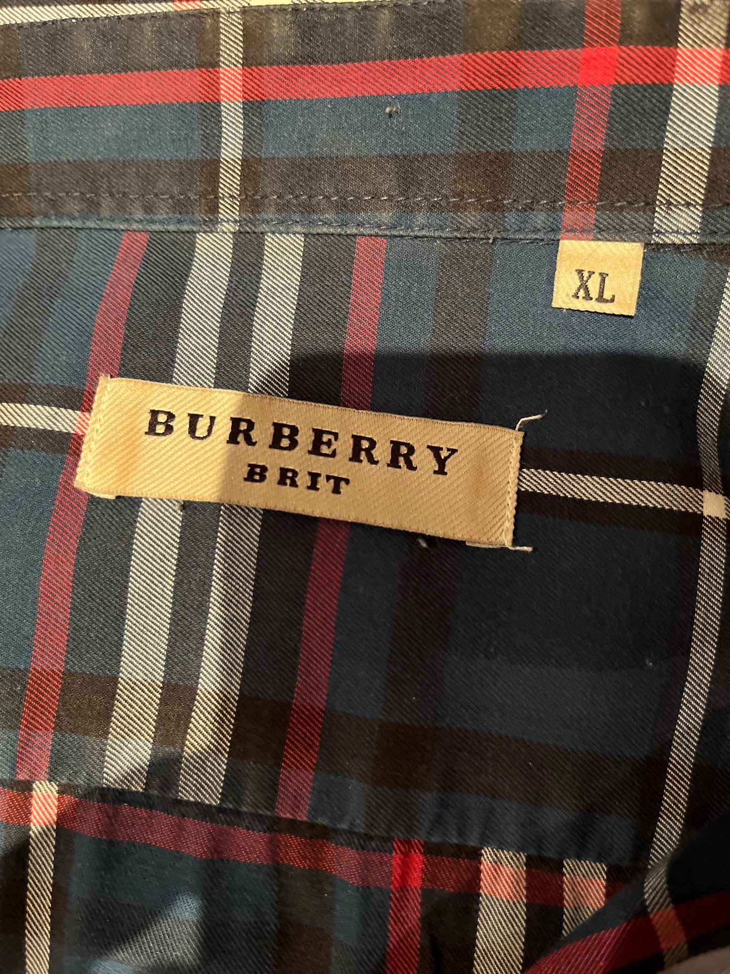 Burberry 100% Cotton Blue Pink Check Shirt Size XL fits More Like L Classic Fit