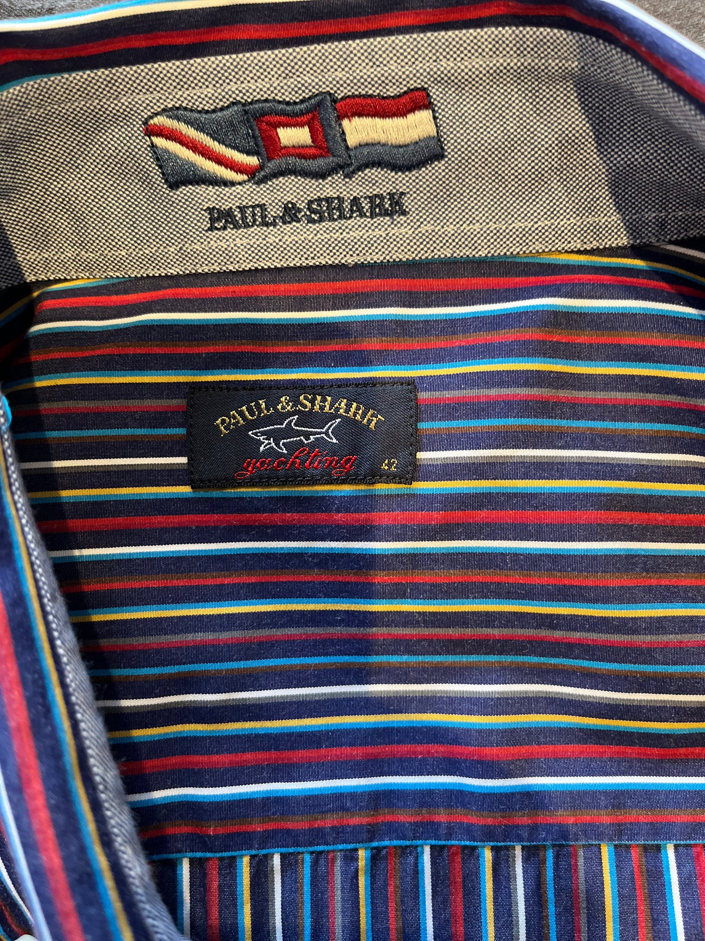 Paul & Shark 100% Cotton Blue Striped Shirt Size Large Made In Italy