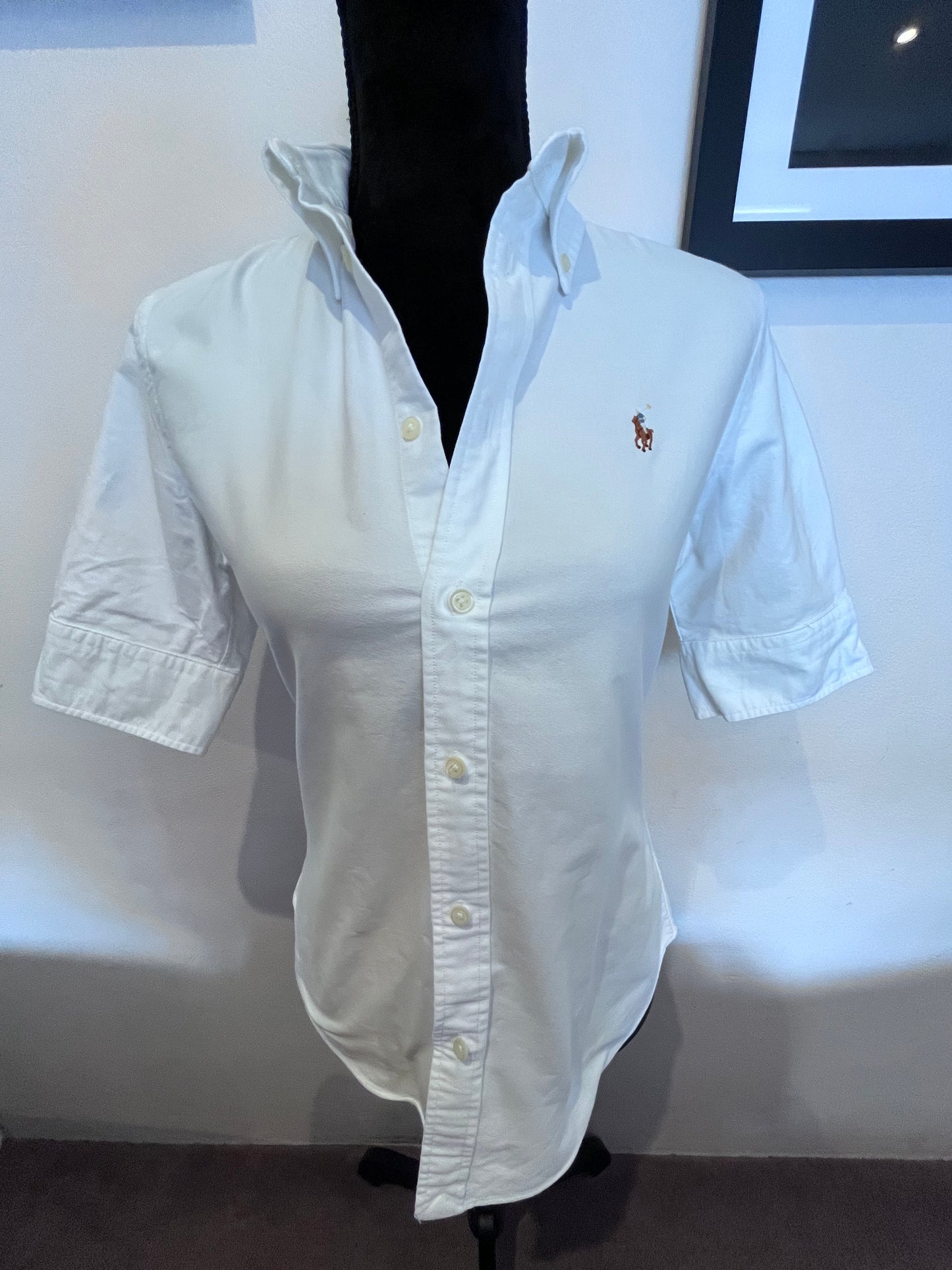 Ralph Lauren Women’s 100% Cotton White Short Sleeve Shirt Size S Slim Fit