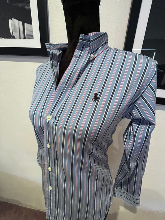 Ralph Lauren Women’s 100% Cotton Blue White Stripe Shirt Slim Fit Size M 12